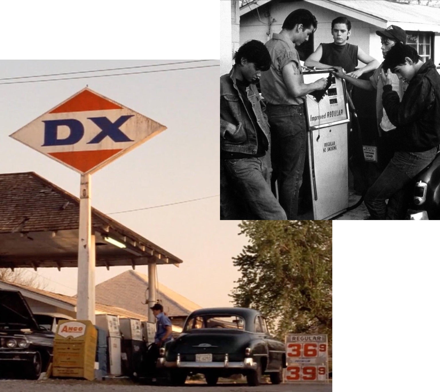 <strong>PUMP JOCKEYS</strong><br/><span>Kevin William Paul as Bob and Dan Berry as Paul, top (in Polo); two scenes from the movie at the gas station where Sodapop worked</span>