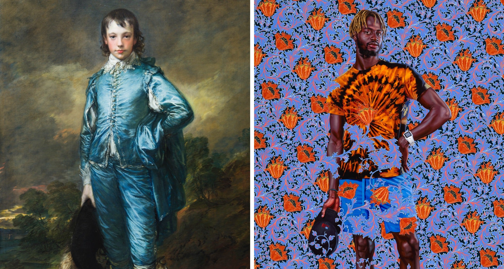 <em>The Blue Boy</em> by Thomas Gainsborough, c. 1770; <em>A Portrait of a Young Gentleman</em> by Kehinde Wiley, 2021