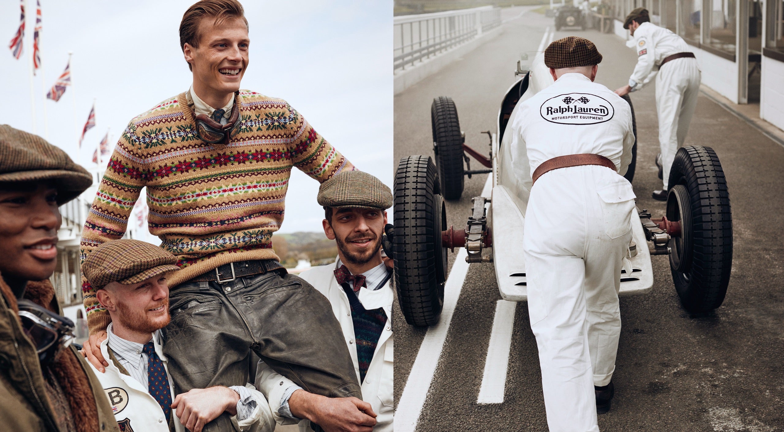 <strong>ON LOCATION</strong><br/><span>This season of Polo Originals, inspired by the golden era of Grand Prix car racing, was photographed at the Goodwood Motor Circuit, which is located in West Sussex, on the 12,000-acre Goodwood Estate. The Circuit has since become known for hosting a number of prestigious motorsport events, including the famous Festival of Speed and Revival.</span> <br/><rlmag_link href="https://www.ralphlauren.ca/brands-prl-tough-and-refined-cg"><button class="shop-collection">Shop the Story</button></rlmag_link>